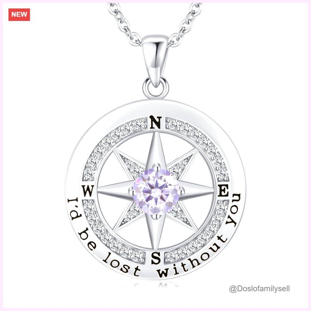 Sterling Silver Compass Pendant Necklace Elegant Anniversary Gift for Her